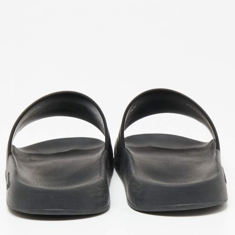 Pre Owned Givenchy Black Rubber Logo Pool Slides Size 37