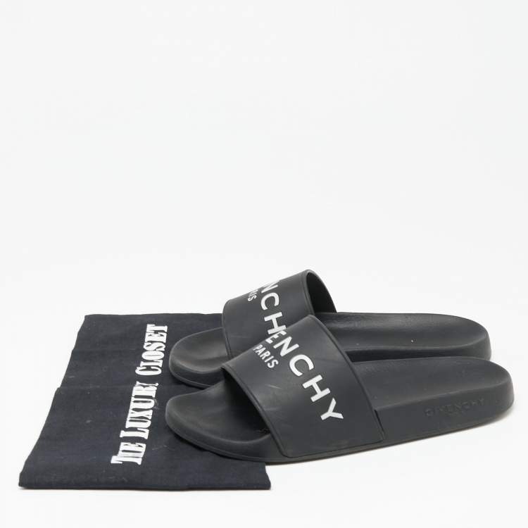 Pre Owned Givenchy Black Rubber Logo Pool Slides Size 37