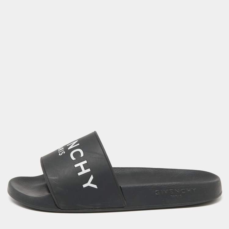 Pre Owned Givenchy Black Rubber Logo Pool Slides Size 37