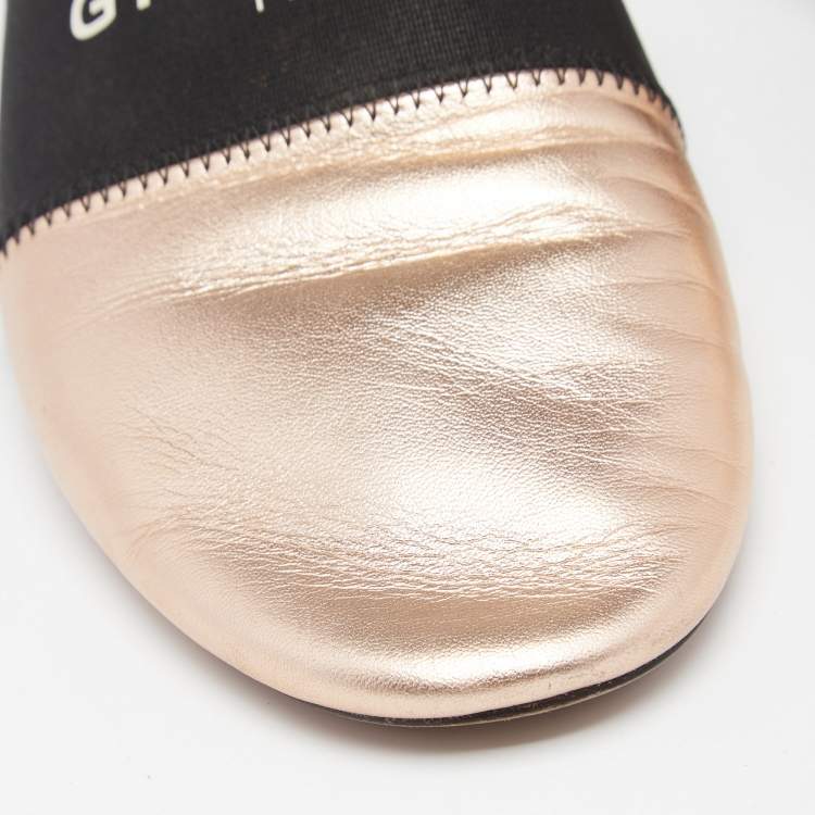 Pre Owned Givenchy Rose Gold Leather Logo Mules Size 36