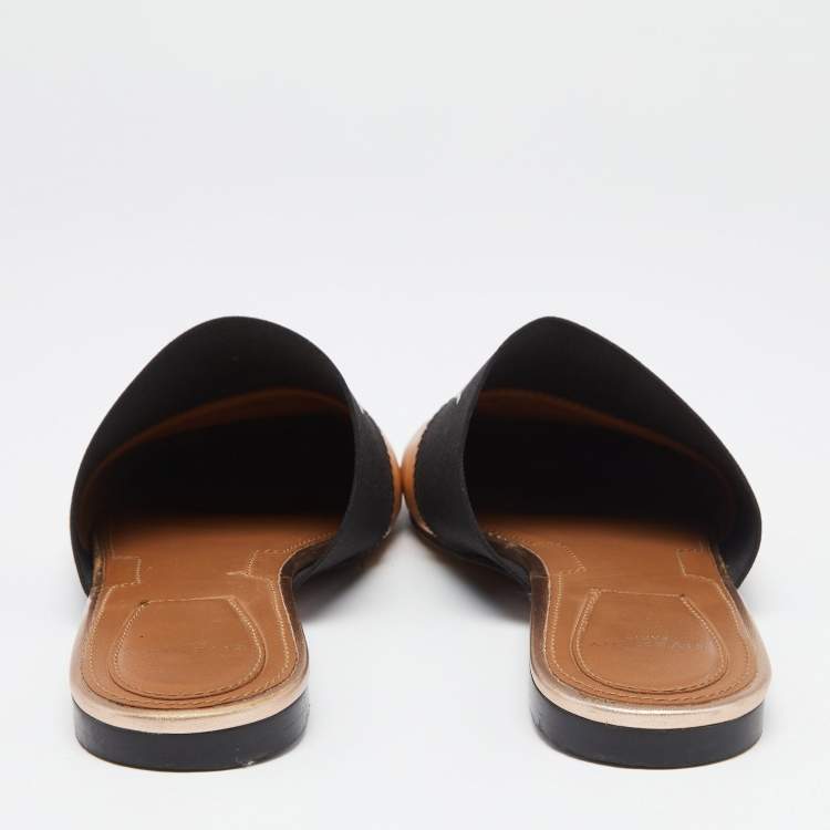 Pre Owned Givenchy Rose Gold Leather Logo Mules Size 36