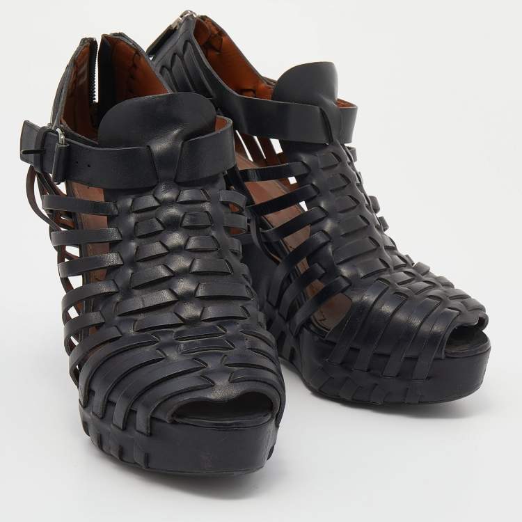 Pre Owned Givenchy Black Leather Cage Wedge Booties Size 39.5