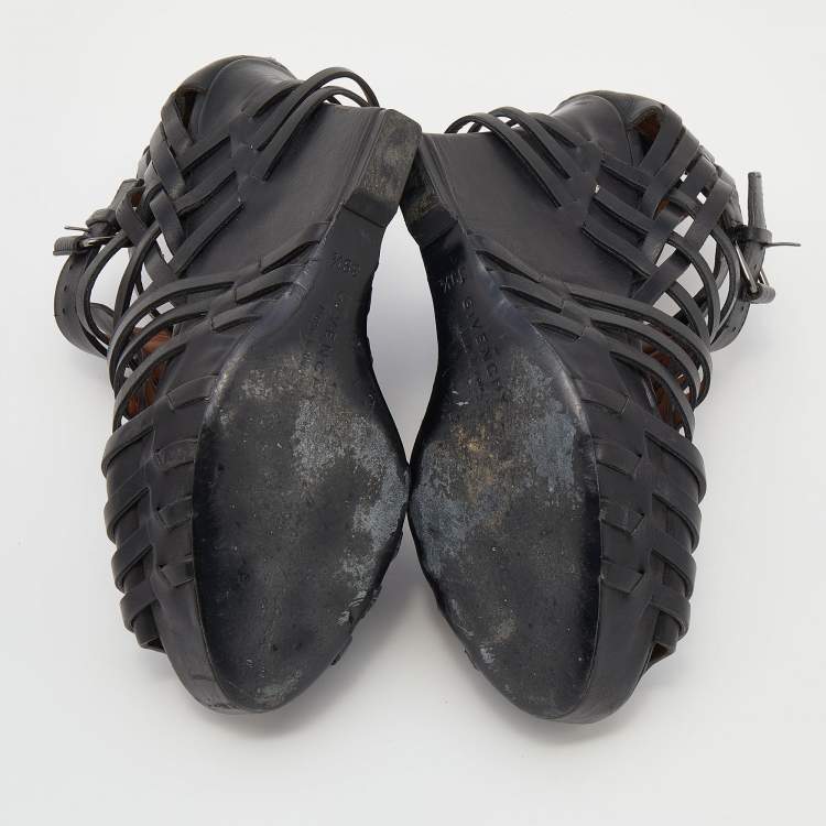 Pre Owned Givenchy Black Leather Cage Wedge Booties Size 39.5