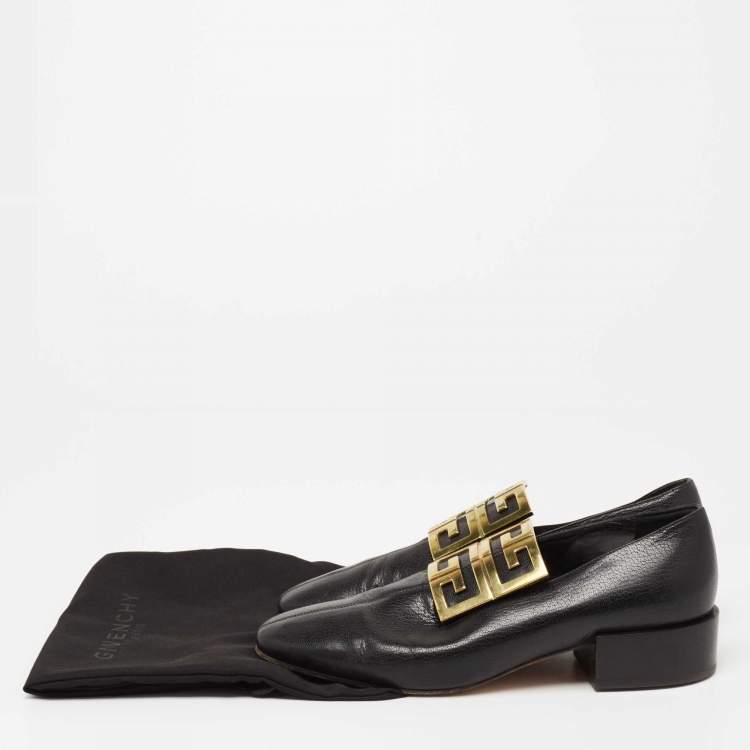 Pre Owned Givenchy Black Leather 4G Logo Buckle Loafers Size 39