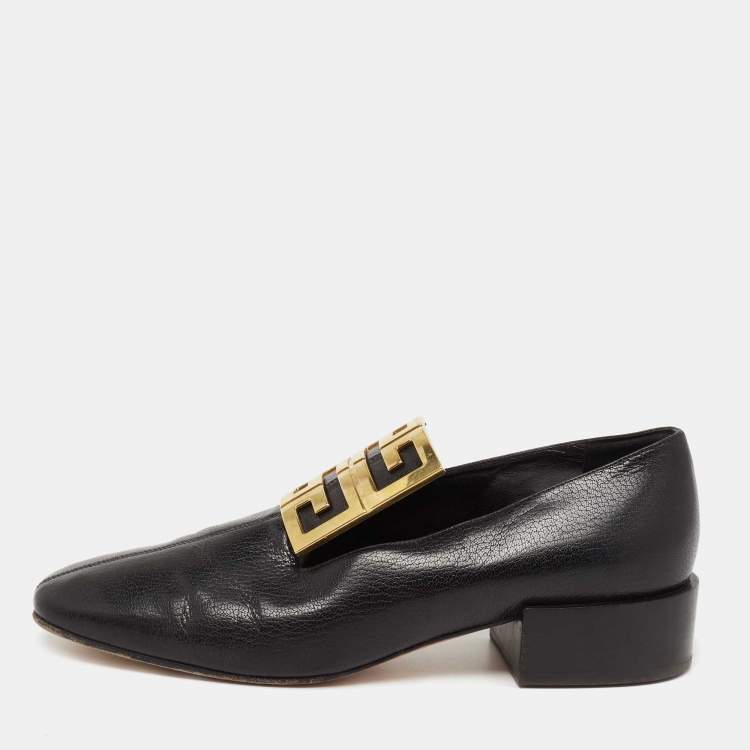 Pre Owned Givenchy Black Leather 4G Logo Buckle Loafers Size 39