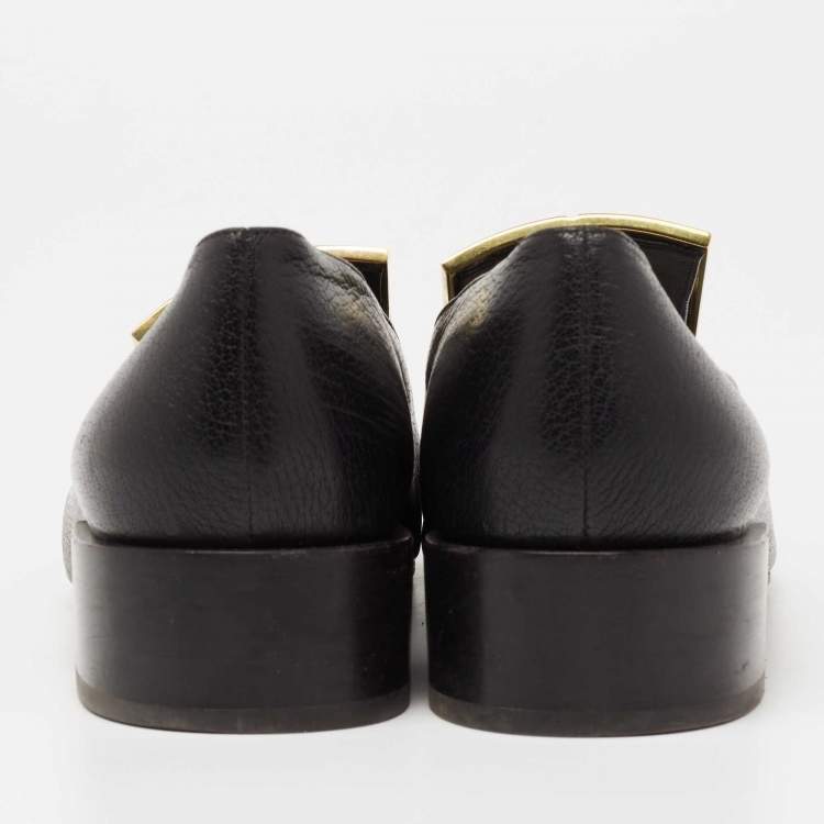 Pre Owned Givenchy Black Leather 4G Logo Buckle Loafers Size 39