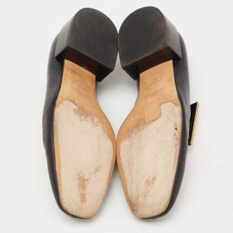 Pre Owned Givenchy Black Leather 4G Logo Buckle Loafers Size 39