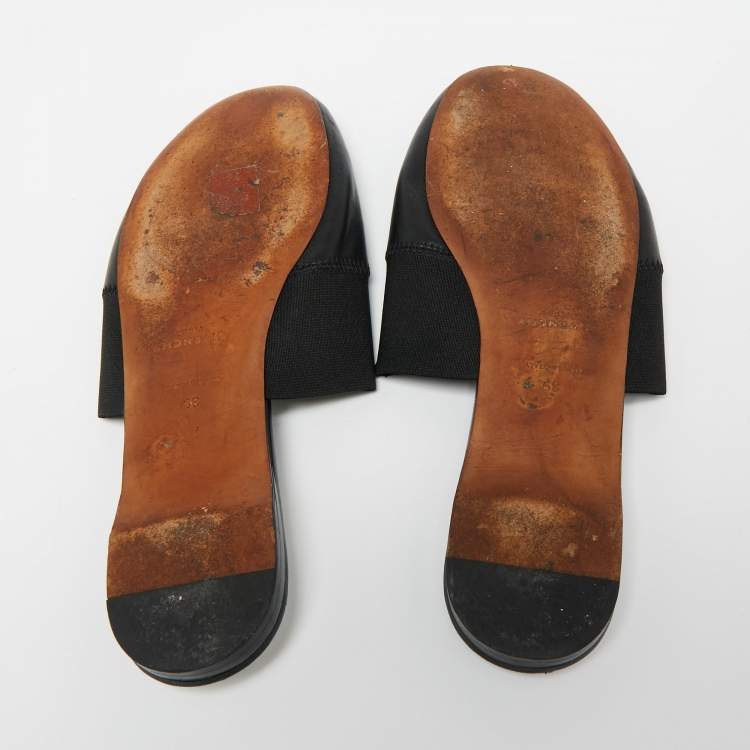 Pre Owned Givenchy Black Leather And Elastic Bedford Logo Mules Flat Size 39