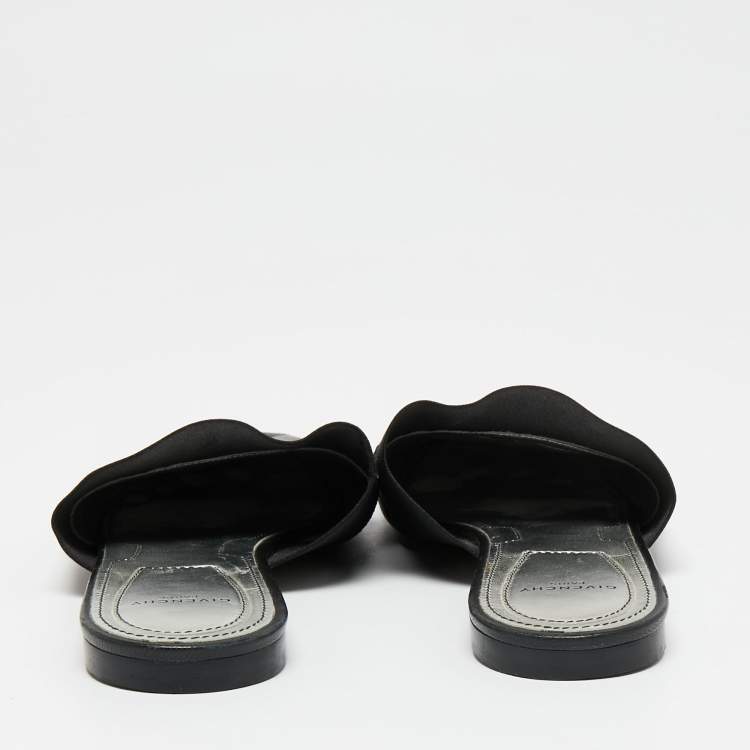 Pre Owned Givenchy Black Leather And Elastic Bedford Logo Mules Flat Size 39