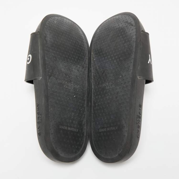 Pre Owned Givenchy Black Rubber Logo Flat Slide Sandals Size 39