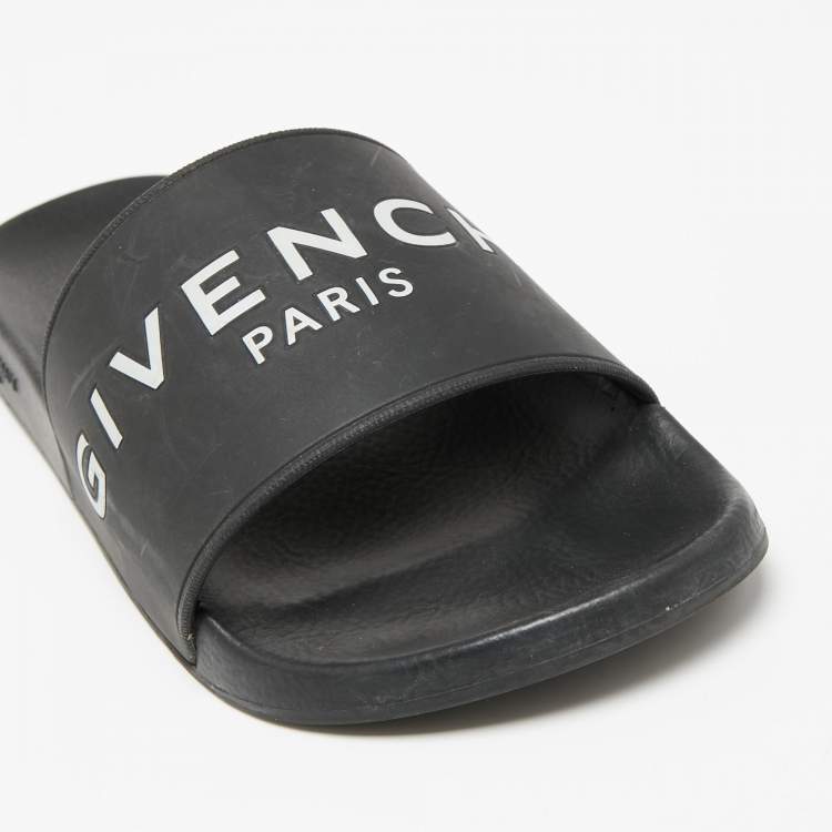Pre Owned Givenchy Black Rubber Logo Flat Slide Sandals Size 39