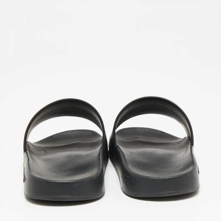 Pre Owned Givenchy Black Rubber Logo Flat Slide Sandals Size 39