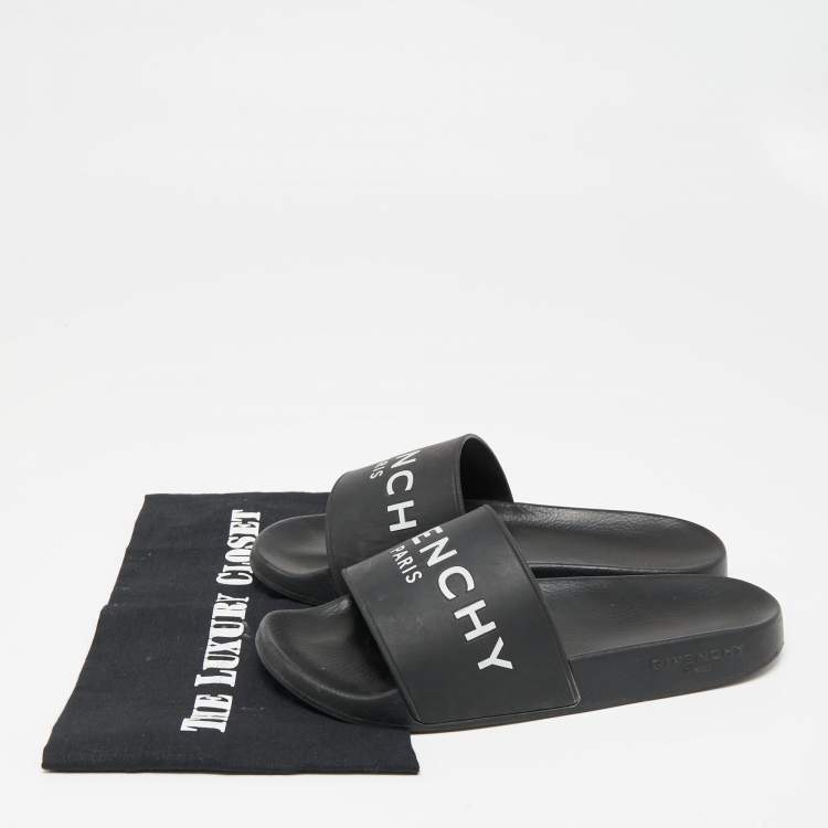 Pre Owned Givenchy Black Rubber Logo Flat Slide Sandals Size 39