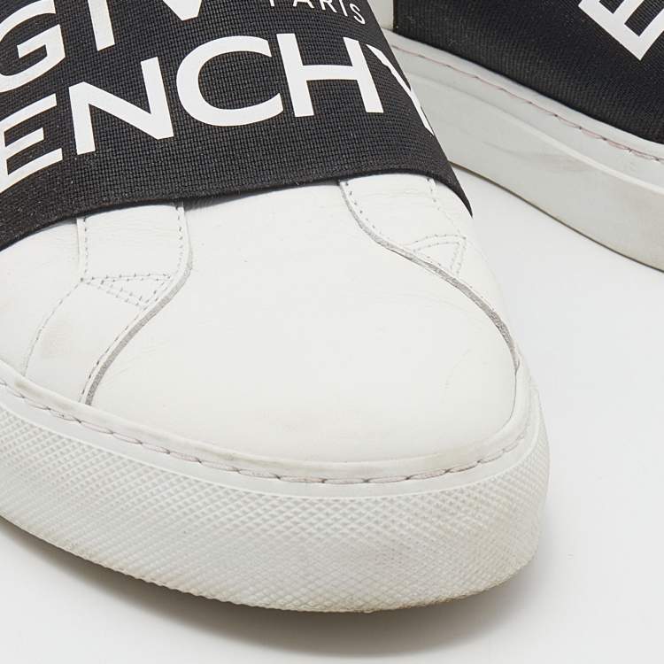 Pre Owned Givenchy White/Black Leather Urban Street Logo Slip On Sneakers Size 40