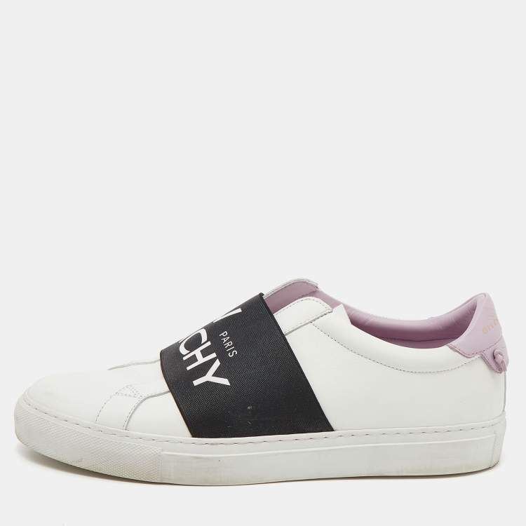 Pre Owned Givenchy White/Black Leather Urban Street Logo Slip On Sneakers Size 40