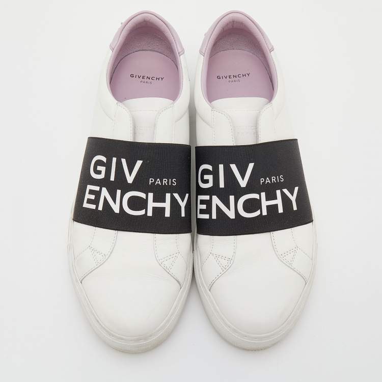Pre Owned Givenchy White/Black Leather Urban Street Logo Slip On Sneakers Size 40