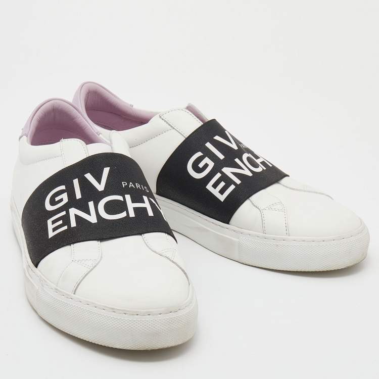 Pre Owned Givenchy White/Black Leather Urban Street Logo Slip On Sneakers Size 40