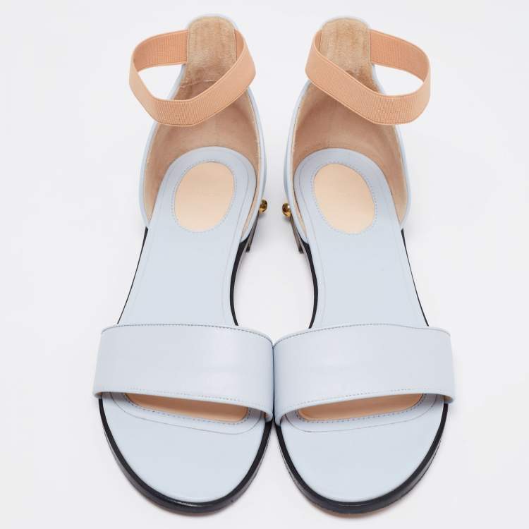 Pre Owned Givenchy Light Blue/Beige Leather and Elastic Ankle-Strap Flat Sandals Size 40