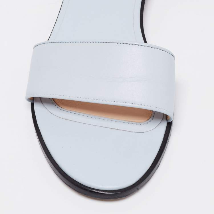 Pre Owned Givenchy Light Blue/Beige Leather and Elastic Ankle-Strap Flat Sandals Size 40