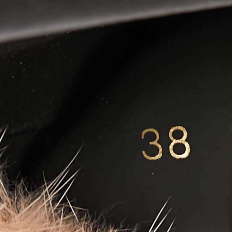 Pre Owned Givenchy Beige Mink Fur Flat Slides Sandals Size 38