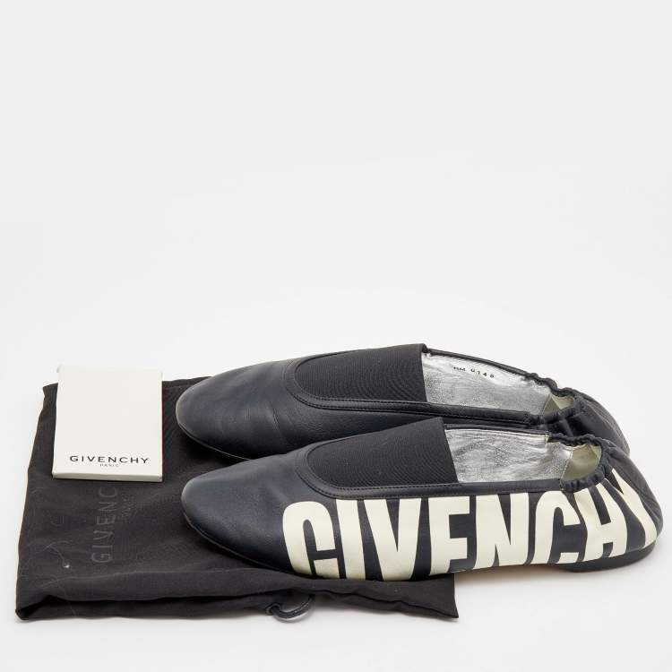 Pre Owned Givenchy Black Leather Graphic Print Ballet Flats Size 39