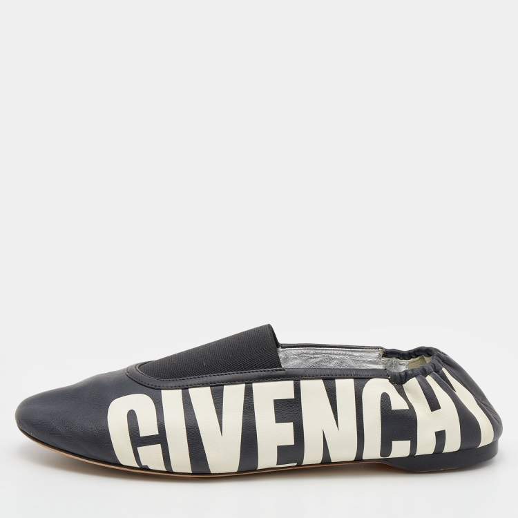 Pre Owned Givenchy Black Leather Graphic Print Ballet Flats Size 39