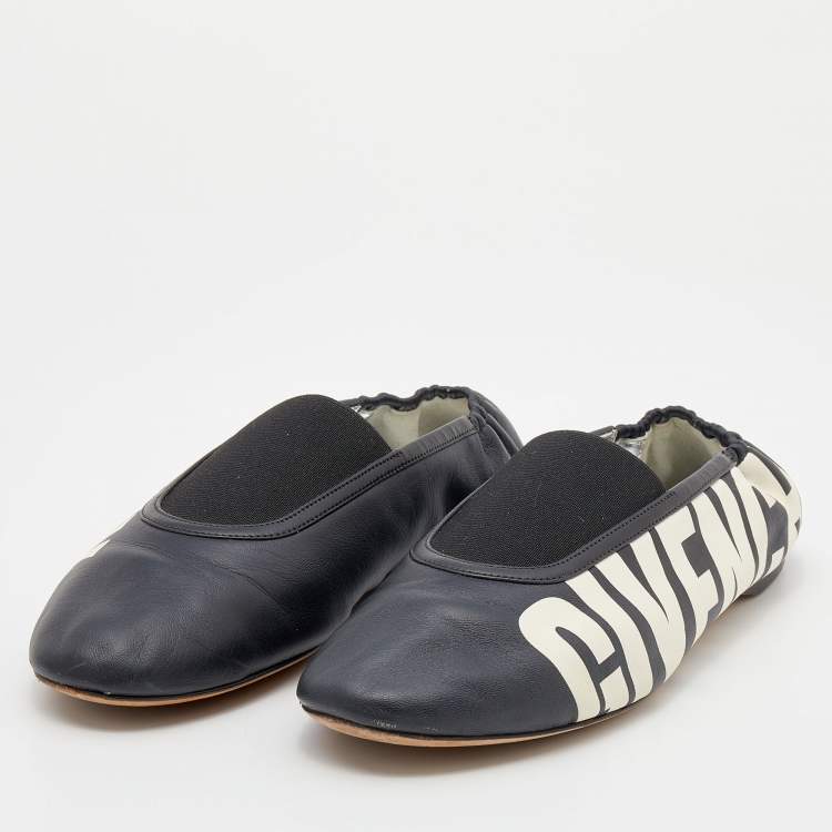 Pre Owned Givenchy Black Leather Graphic Print Ballet Flats Size 39