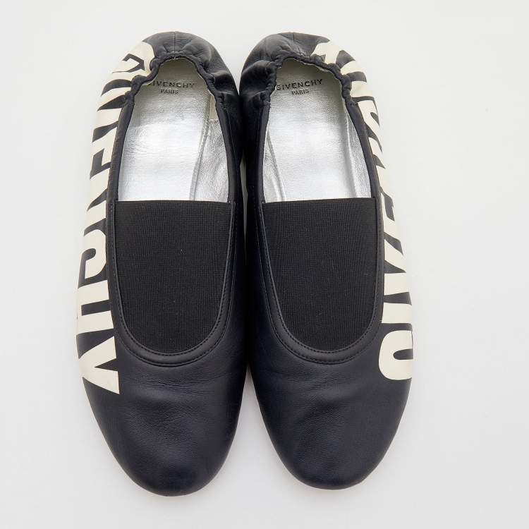 Pre Owned Givenchy Black Leather Graphic Print Ballet Flats Size 39