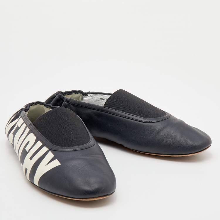 Pre Owned Givenchy Black Leather Graphic Print Ballet Flats Size 39