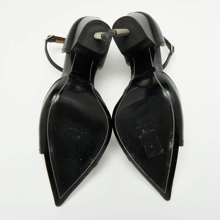 Pre Owned Givenchy Black/White Leather Screw Heel Ankle Strap D'orsay Pumps Size 39.5