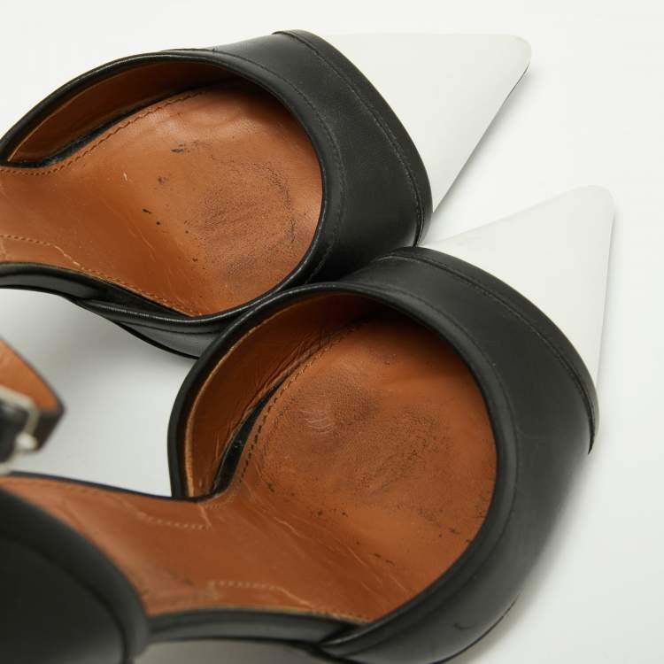 Pre Owned Givenchy Black/White Leather Screw Heel Ankle Strap D'orsay Pumps Size 39.5
