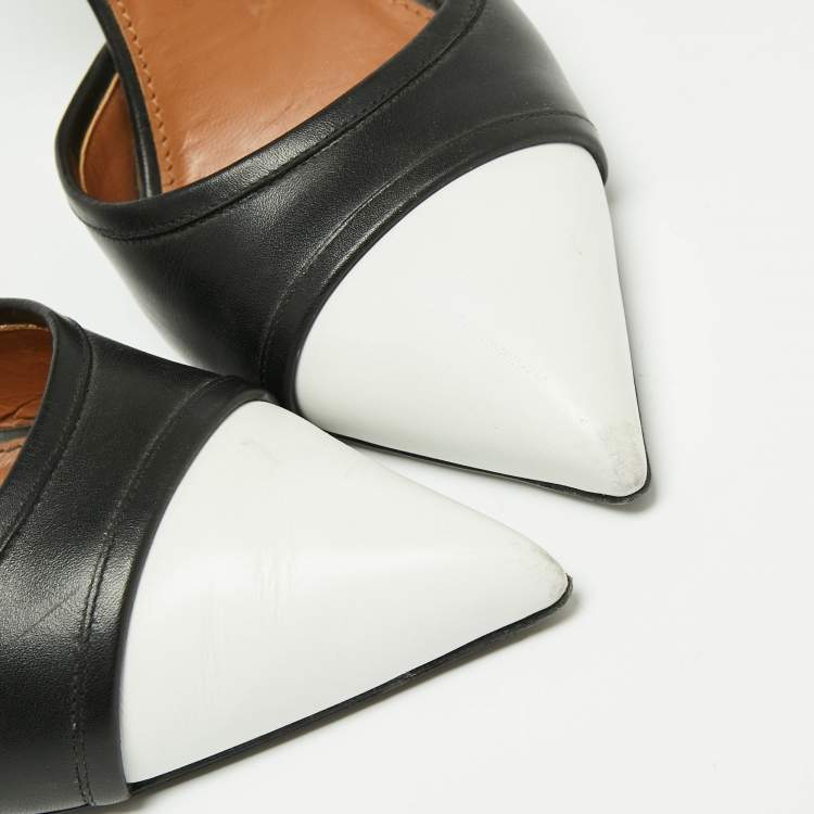 Pre Owned Givenchy Black/White Leather Screw Heel Ankle Strap D'orsay Pumps Size 39.5