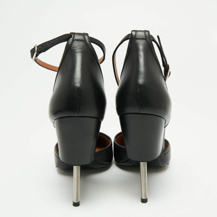 Pre Owned Givenchy Black/White Leather Screw Heel Ankle Strap D'orsay Pumps Size 39.5