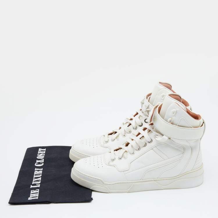 Pre Owned Givenchy White Leather Tyson Star Studded High Top Sneakers Size 38