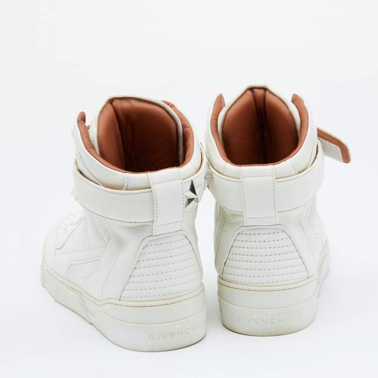 Pre Owned Givenchy White Leather Tyson Star Studded High Top Sneakers Size 38