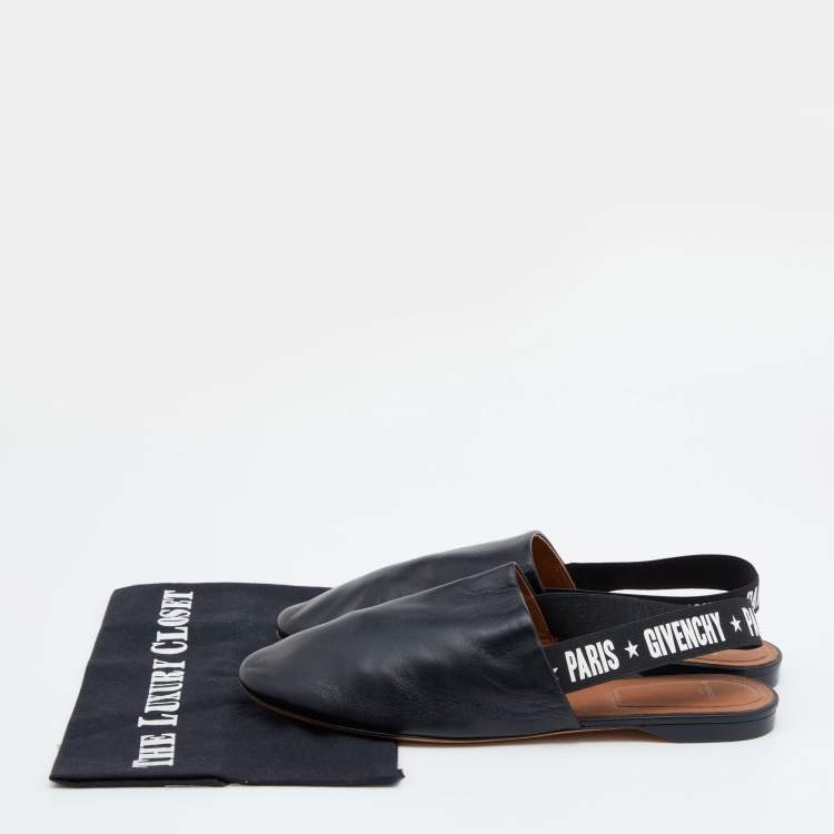 Pre Owned Givenchy Black Leather Rivington Logo Slingback Flat Mules Size 40