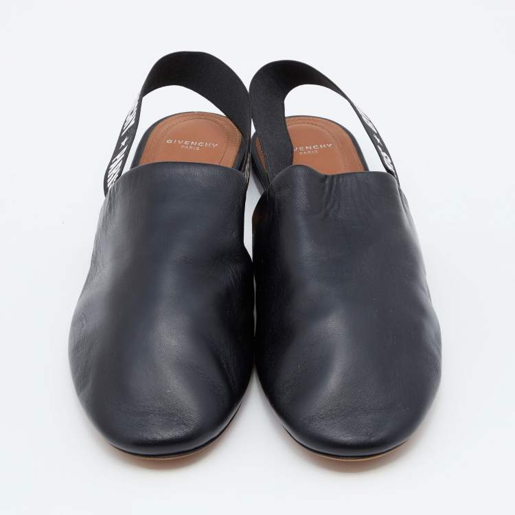 Pre Owned Givenchy Black Leather Rivington Logo Slingback Flat Mules Size 40