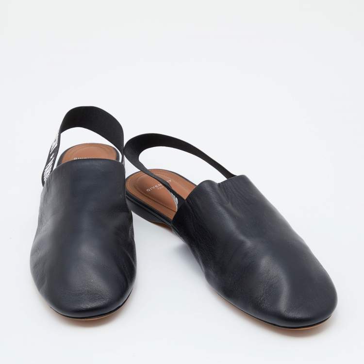 Pre Owned Givenchy Black Leather Rivington Logo Slingback Flat Mules Size 40
