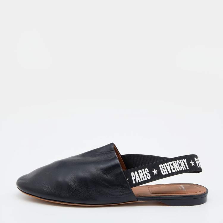 Givenchy Black Leather Rivington Logo Slingback Flat Mules Size 40 Givenchy The Luxury Closet