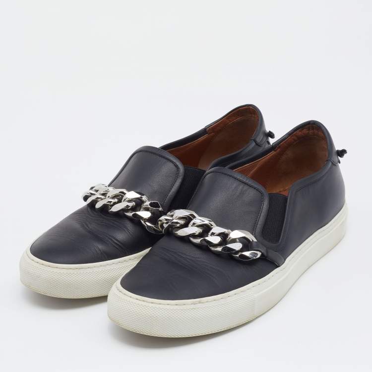 Pre Owned Givenchy Black Leather Maxi Chain Detail Slip On Sneakers Size 38