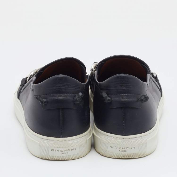 Pre Owned Givenchy Black Leather Maxi Chain Detail Slip On Sneakers Size 38