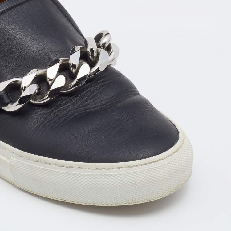 Pre Owned Givenchy Black Leather Maxi Chain Detail Slip On Sneakers Size 38