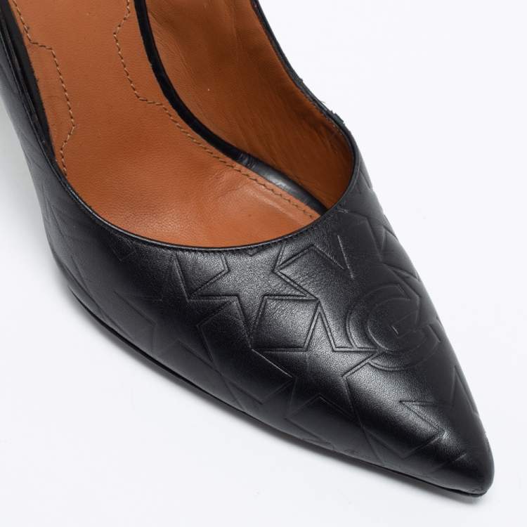 Pre Owned Givenchy Black Embossed Leather Pointed Toe Pumps Size 38