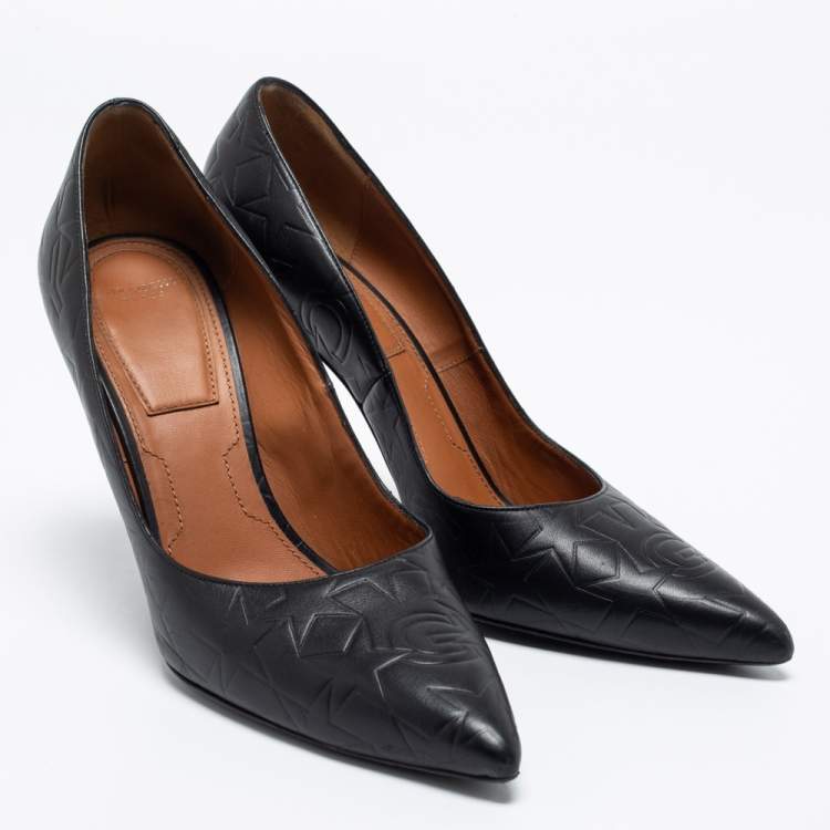 Pre Owned Givenchy Black Embossed Leather Pointed Toe Pumps Size 38