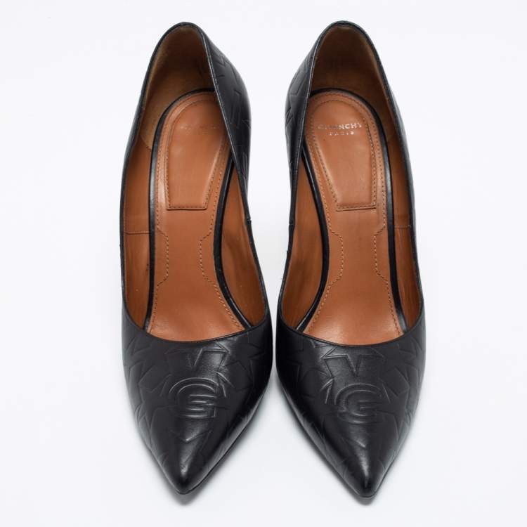 Pre Owned Givenchy Black Embossed Leather Pointed Toe Pumps Size 38