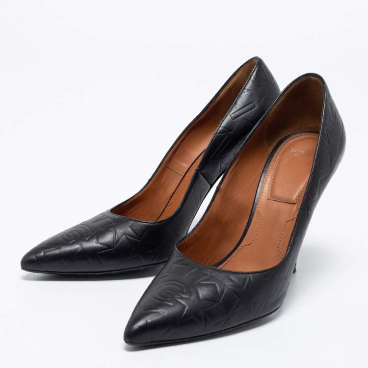 Pre Owned Givenchy Black Embossed Leather Pointed Toe Pumps Size 38