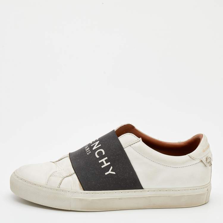 Pre Owned Givenchy White/Black Leather Urban Street Logo Slip On Sneakers Size 38.5