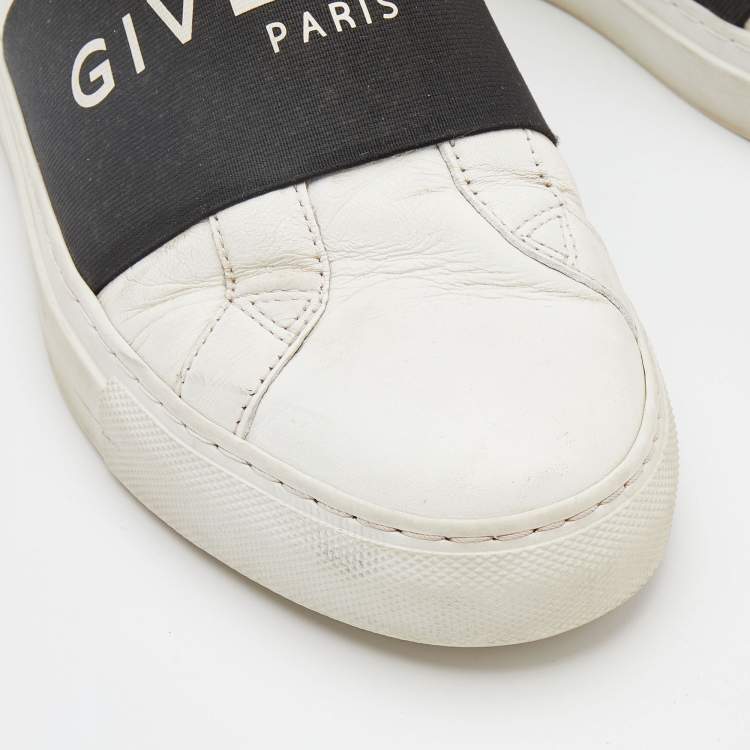 Pre Owned Givenchy White/Black Leather Urban Street Logo Slip On Sneakers Size 38.5