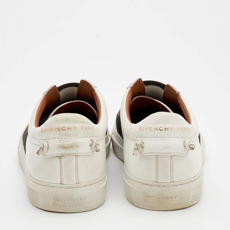 Pre Owned Givenchy White/Black Leather Urban Street Logo Slip On Sneakers Size 38.5