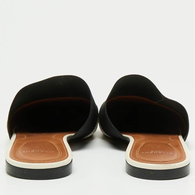 Pre Owned Givenchy White Leather And Logo Strecth Band Bedford Flat Mules Size 39
